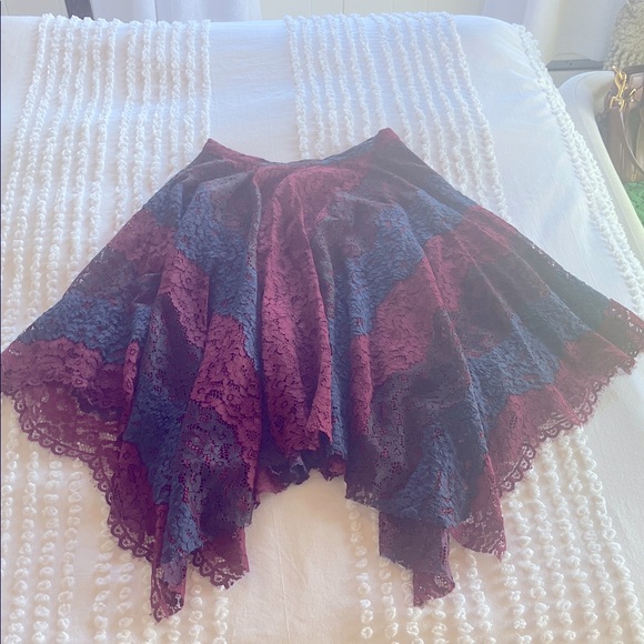 Sachin + Babi Dresses & Skirts - Elegant Lace Patchwork Skirt - Burgundy and Navy